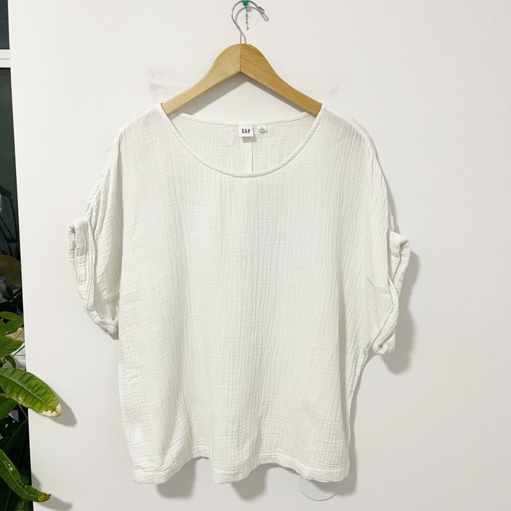 Gap White Gauzey Short Sleeve Blouse Size Large